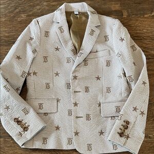 Burberry Khaki Brown Lined Jacket with White Logo Patch kids size 10